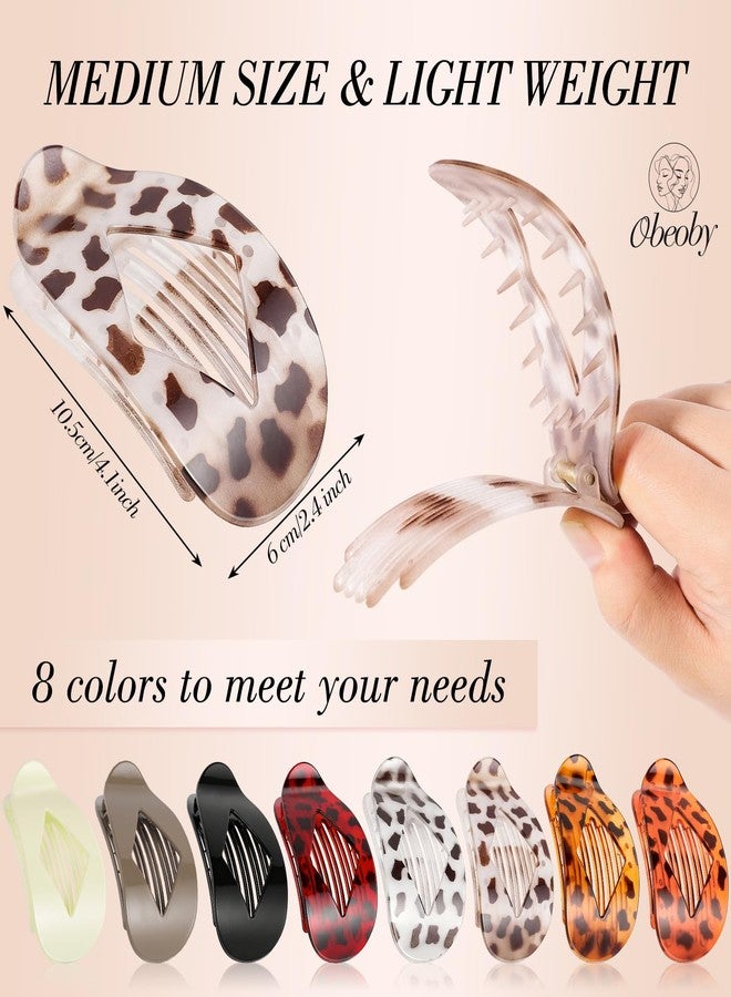 Obeoby 8 Pcs Flat Claw Clips for Women, Strong Hold French Flat Hair Clips for Thick Thin Hair Barrettes Accessories Round Large Medium (Tortoiseshell) - Image 2